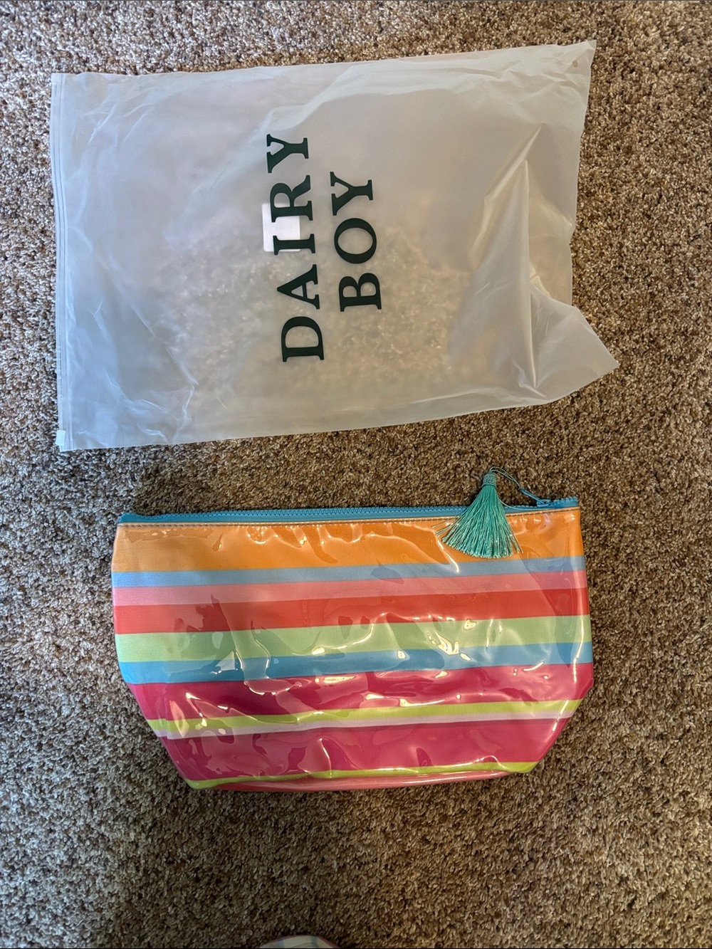 Sold Out Large DAIRY BOY Multicolor Striped Cosmetic Pouch with Tassel